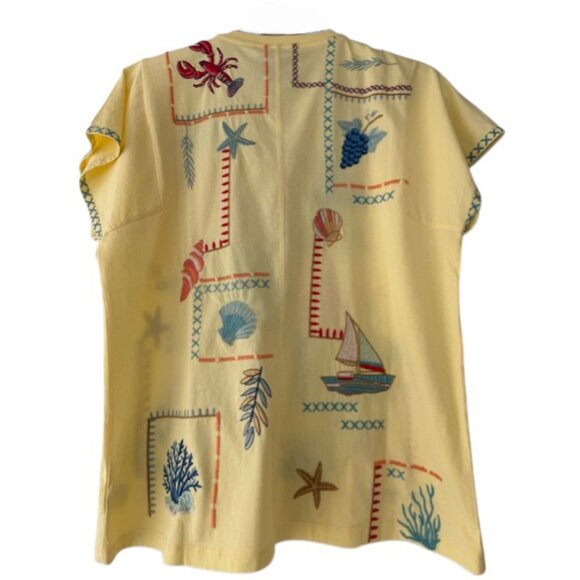 Johnny Was Amalfi Boxy Square Tee Shirt Embroidery Swing Sunshine Yellow Top NEW - Picture 2 of 6